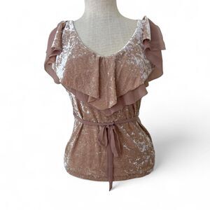 fairycore coquette crushed velvet peplum ruffle V neck top